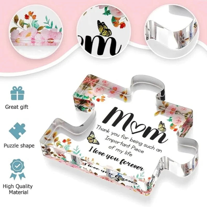 Gifts for Mom - Cute Engraved Acrylic Block Puzzle Piece - Adorable Mum Gift from Son, Daughter - Fun Christmas, Mothers Day, Good Vibrations