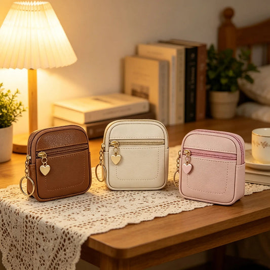 New Coin Purse Portable Wrist Bag PU Leather Money Coin Purse with Key Ring Pocket Purse Keychain Wallet for Women Girls Gift Good Vibrations
