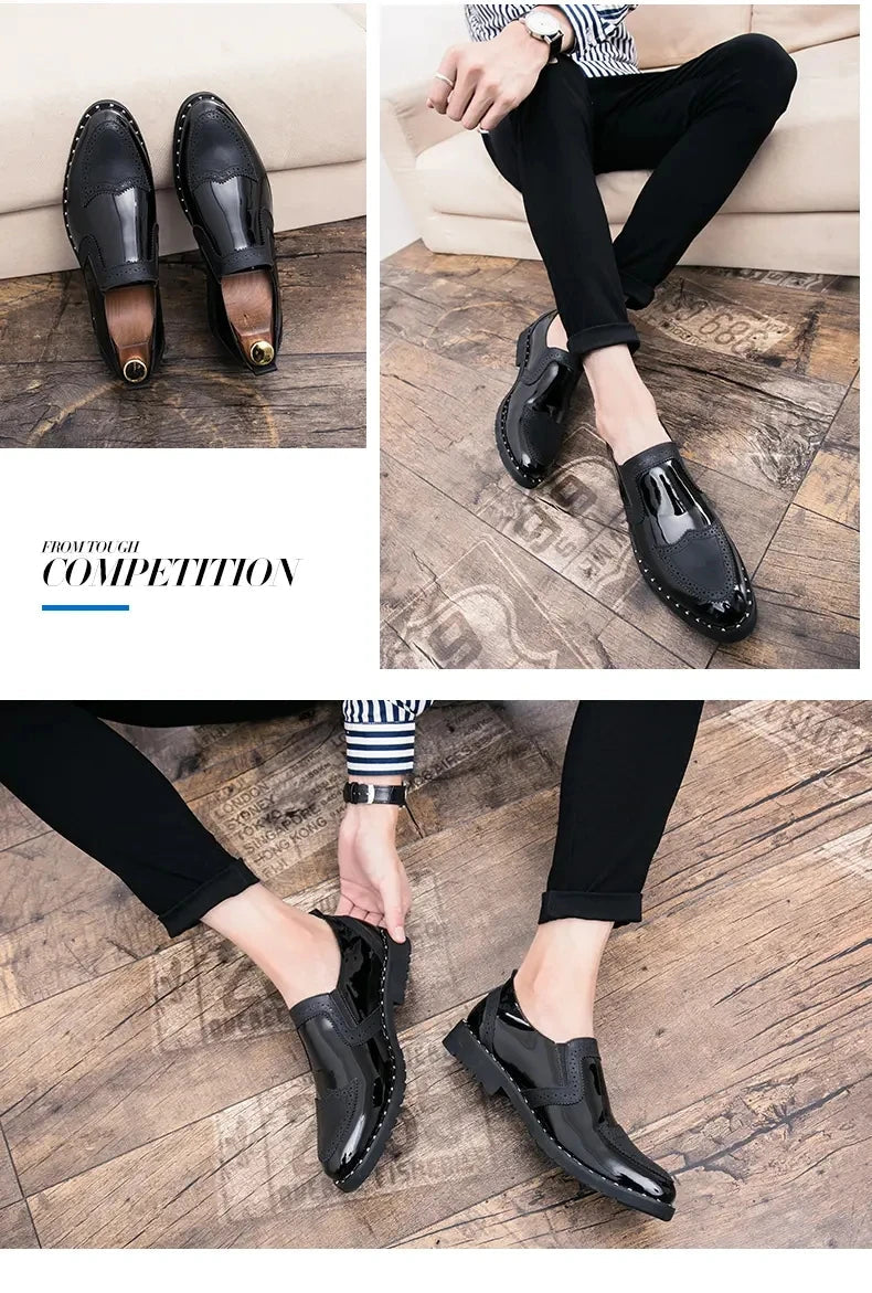 Fashionable Formal Men Shoes Lightweight Outdoor Loafers Thick Soled Wear-resistant Leather Shoes Black Gold andSilverSizes38-48 Good Vibrations
