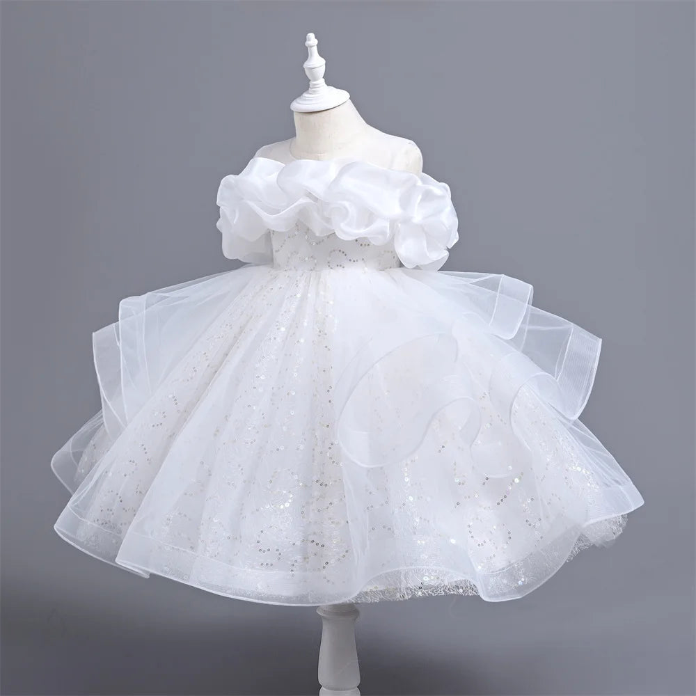 New Girl's Wedding Evening Dress Petal Sequin Mesh Sleeveless Dress Birthday Party School Graduation Party Dress Good Vibrations