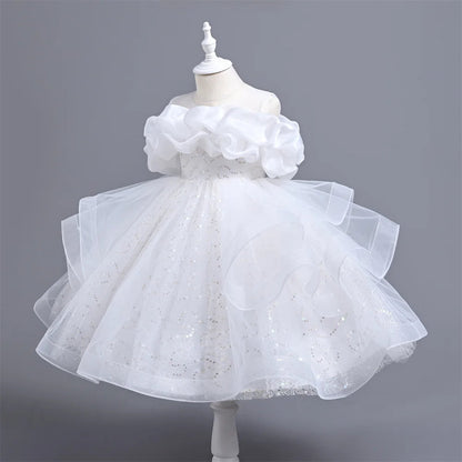 New Girl's Wedding Evening Dress Petal Sequin Mesh Sleeveless Dress Birthday Party School Graduation Party Dress Good Vibrations