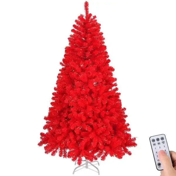 6 FT Pre-Lit Artificial Christmas Tree Hinged Pine Tree 800 Branch Tips 300 Remote Control Lights for Holiday Party Office Good Vibrations