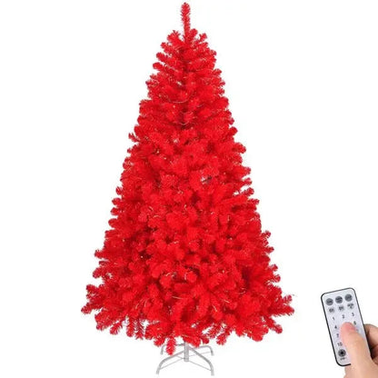 6 FT Pre-Lit Artificial Christmas Tree Hinged Pine Tree 800 Branch Tips 300 Remote Control Lights for Holiday Party Office Good Vibrations