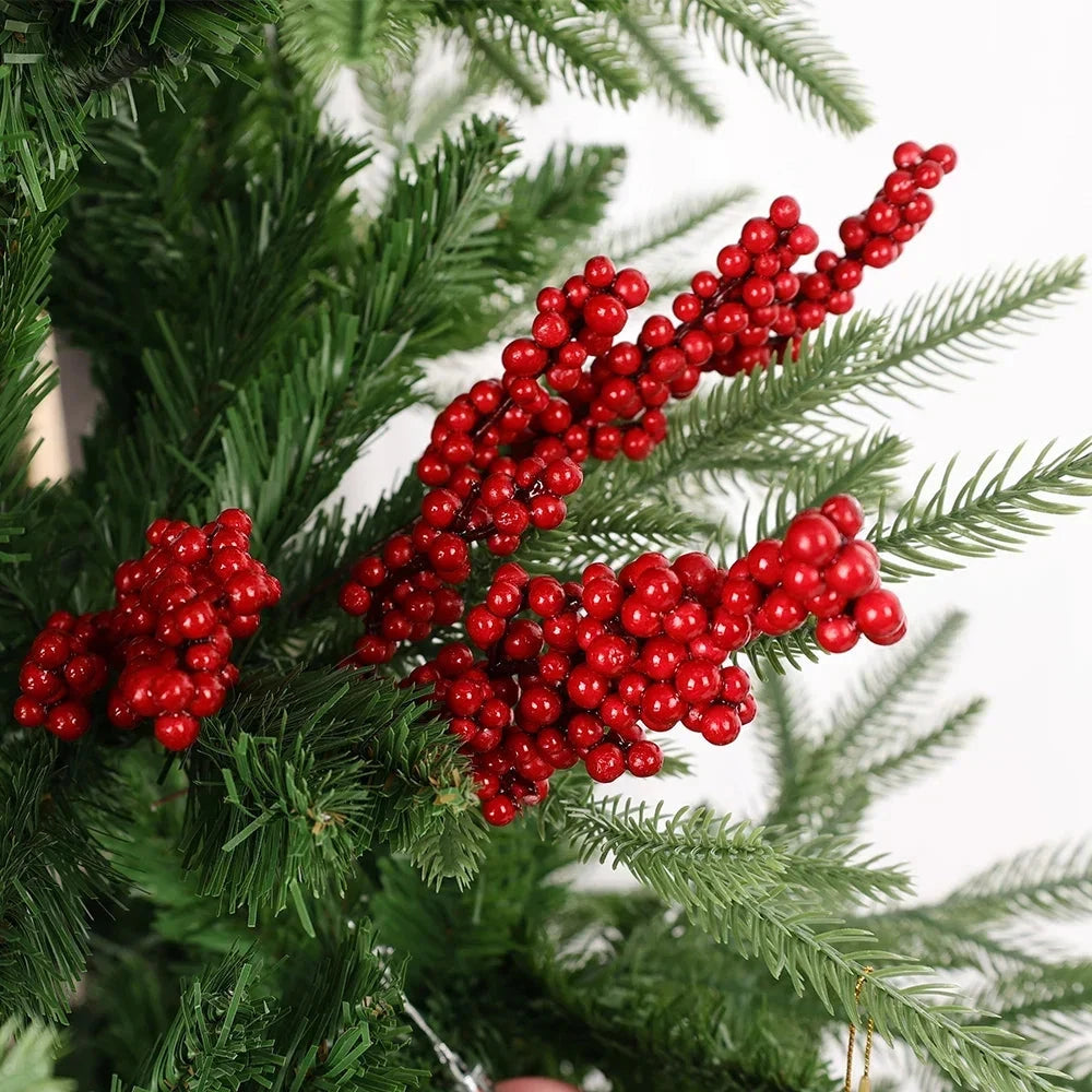 Christmas Red Berries Branch  Artificial Holly Berry Stamen Wreath DIY Foam Fake Flower Ornaments for Xmas Tree Party Home Decor Good Vibrations