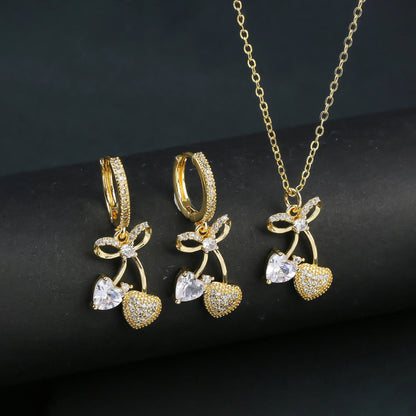 Light Luxury Crystal Zirconia Red Cherry Jewelry Set Earrings Necklace for Women Girls Sweet Jewelry Accessories Party Gifts Good Vibrations Adult Super Store