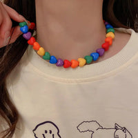 Chic Pride Rainbow Necklace Acrylic Love Adjustable Collarbone Chain Neck Jewelry Charm Heart Beaded Necklace Party Supplies Good Vibrations