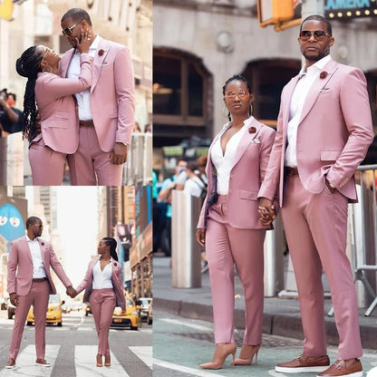 Hot Couples British Pink Costume Homme Mens Suits 2 Pcs Groomsmen Wedding Tuxedos Terno Masculino Slim Fit Prom (Jacket+Pants) Good Vibrations