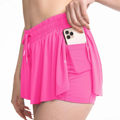 2 IN 1 Flowy Shorts Women Butterfly Tennis Skirt with Pockets Gym Yoga Shorts Sportswear Athletic Biker Run Shorts Skirts Summer Good Vibrations