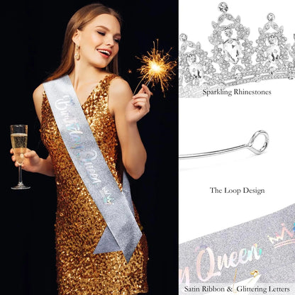 Birthday Crown and Birthday Queen Sash Birthday Girl Princess Birthday Party Decorations Happy Birthday for Party Birthday Gifts Good Vibrations