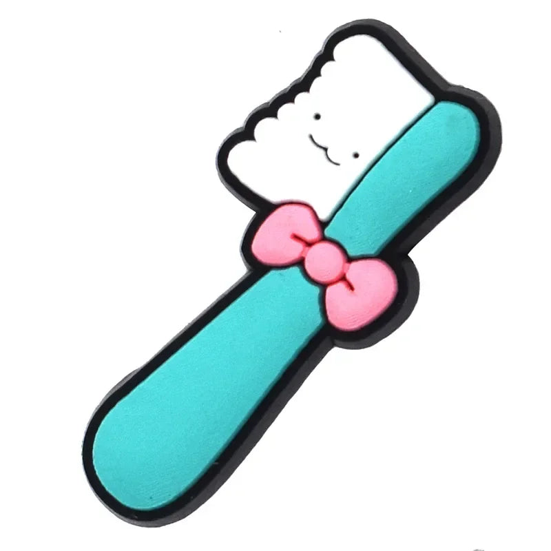 Shoe Charms for Crocs Accessories Q Edition Teeth Shoes Charm for Croc Decorations Pins Men Accessory Jeans Woman Clogs Clips Good Vibrations