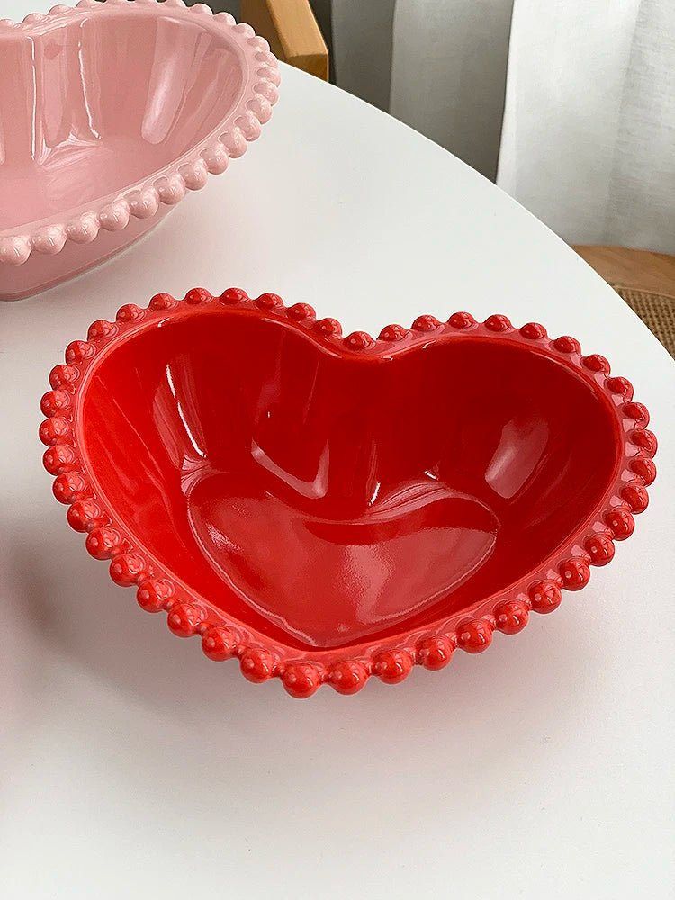 Creative Pink Bead Dots Ceramic Heart Dinner Plate Tableware Home Dessert Cake Plate Porcelain Salad Plate Kitchen Utensils New Good Vibrations