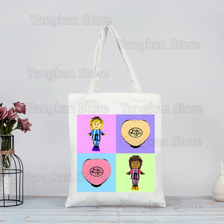 Polly Pocket Print Reusable Shopping Bag Bolsas De Tela Grocery Shopper Shopping Jute Bag Cotton Bag Jute Sacola Reciclaje Good Vibrations