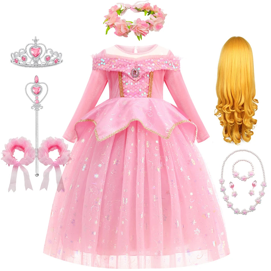 Halloween Costumes Kids Pink Girls Party Dresses Girl Aurora Princess Gown Sleeping Beauty Cosplay Costume Fantasy Disguise Sets Good Vibrations