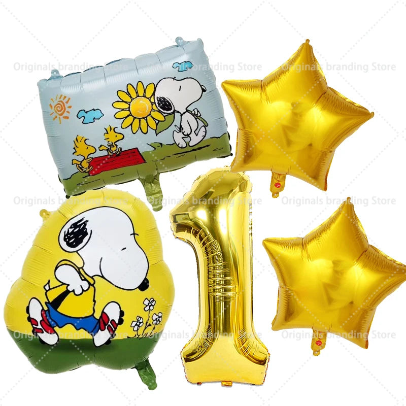 Snoopy Birthday Balloons Set boy girl Number Balloon Suit Foil Ballon Cartoon Birthday Party Supplies Decor Baby Shower Gift Good Vibrations