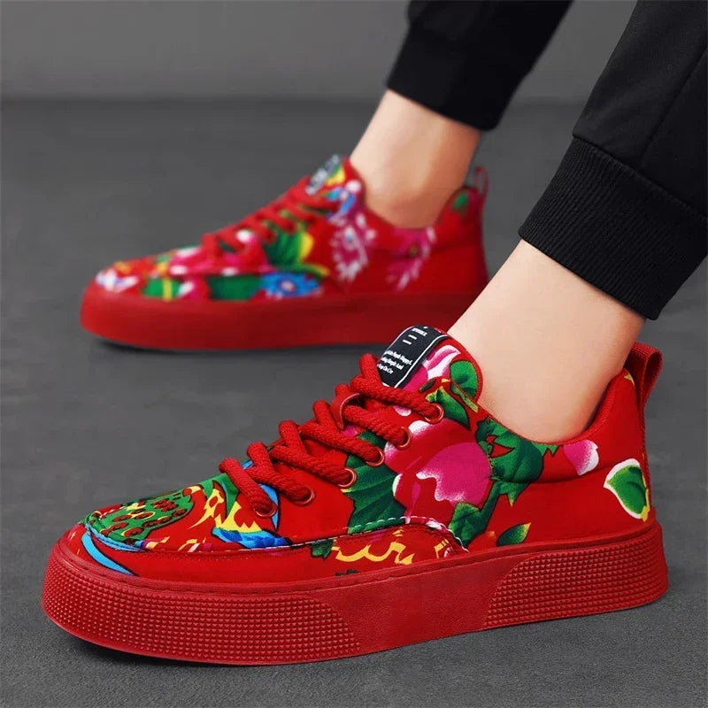 Fashion Men Casual Shoes Outdoor Men Running Sneakers Comfortable Floral Cloth Platform Walking Shoes Lightweight Tennis Shoes Good Vibrations