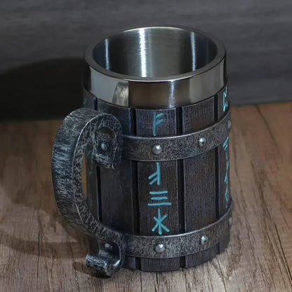 Viking Vintage Oak Barrel Beer Mug Stein with Stainless Steel Liner Coffee Cup Tea Mug Large Capacity Mug Pub Bar Party Gift Good Vibrations