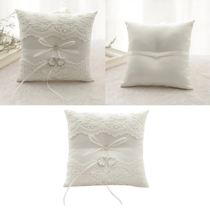 20x20cm White Lace Wedding Ring Pillow Bridal Bearer Pillow Cushions Wedding Marriage Ceremony Decoration Supplies Good Vibrations