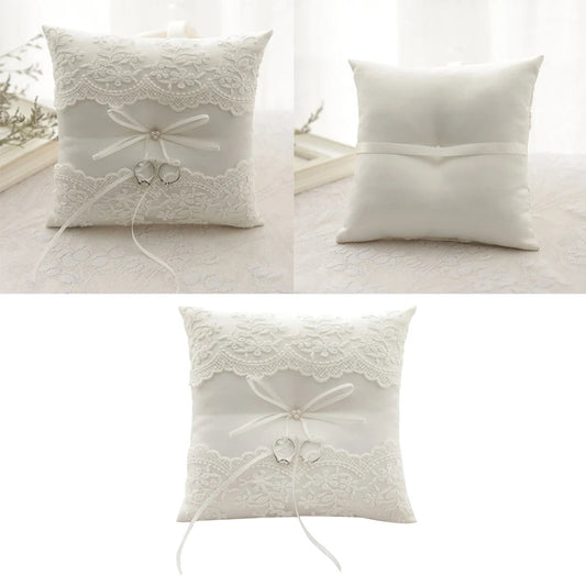 20x20cm White Lace Wedding Ring Pillow Bridal Bearer Pillow Cushions Wedding Marriage Ceremony Decoration Supplies Good Vibrations
