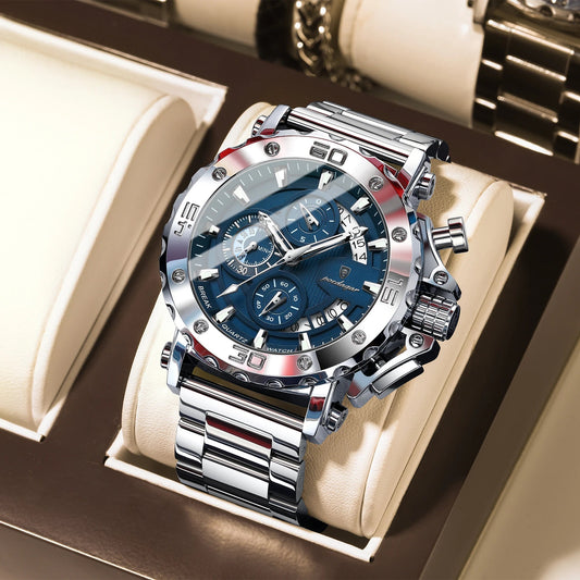 POEDAGAR Luxury Watch For Men Calendar Luminous Waterproof Man Clock Male Chronograph Stainless Steel Men's Quartz Watches Reloj Good Vibrations