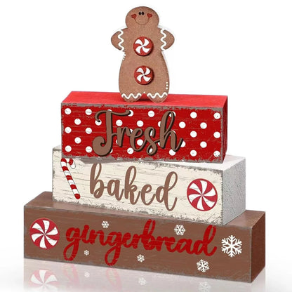 Christmas Tiered Tray Decor Wooden Table Centerpiece Merry Christmas Xmas/Gingerbread/Truck/Pink&Red Hohoho Chirstmas Family Gat Good Vibrations