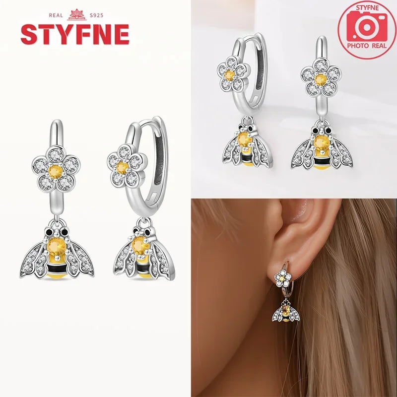 925 Silver Spring Flowers Earrings Colorful Purple Dopamine Butterfly Bee Sweet Romantic Hoop Earrings for Women Party Fine Gift Good Vibrations