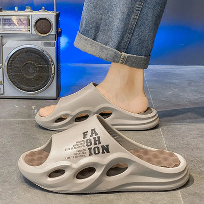 Men Fashion Massage Slippers Indoor/Outdoor Sandals Beach Flip Flop Thick Sole Male Slides Summer Non-Slip Men Shower Slippers Good Vibrations