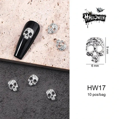 Halloween Alloy Nail Art Charms 3D Ghost Skull Pumpkin Golden Silver Classic Nails Jewelry Ornaments DIY Manicure Accessories Good Vibrations