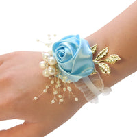 Bridesmaid Faux Rose Bracelet Wedding Wrist Corsage Polyester Ribbon Pearl Bow Bridal Gifts Hand Flowers Party Prom Accessories Good Vibrations