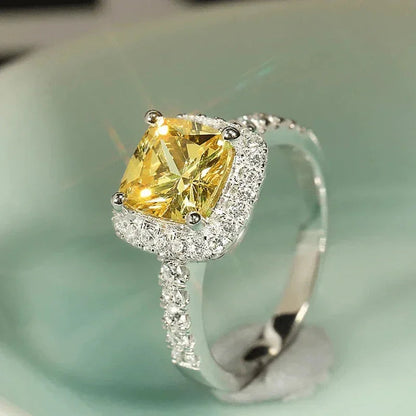 New Elegant Yellow Cubic Zirconia Women Rings Luxury Wedding Anniversary Party Lady's  Accessories Bright Fashion Jewelry Good Vibrations