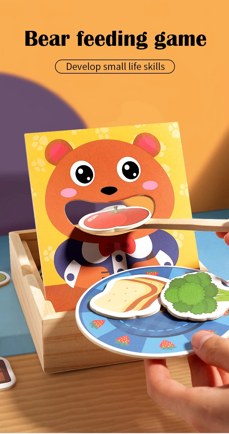 Parent child simulation teddy bear feeding game, early childhood education, baby's fine action, spoon training toy Good Vibrations