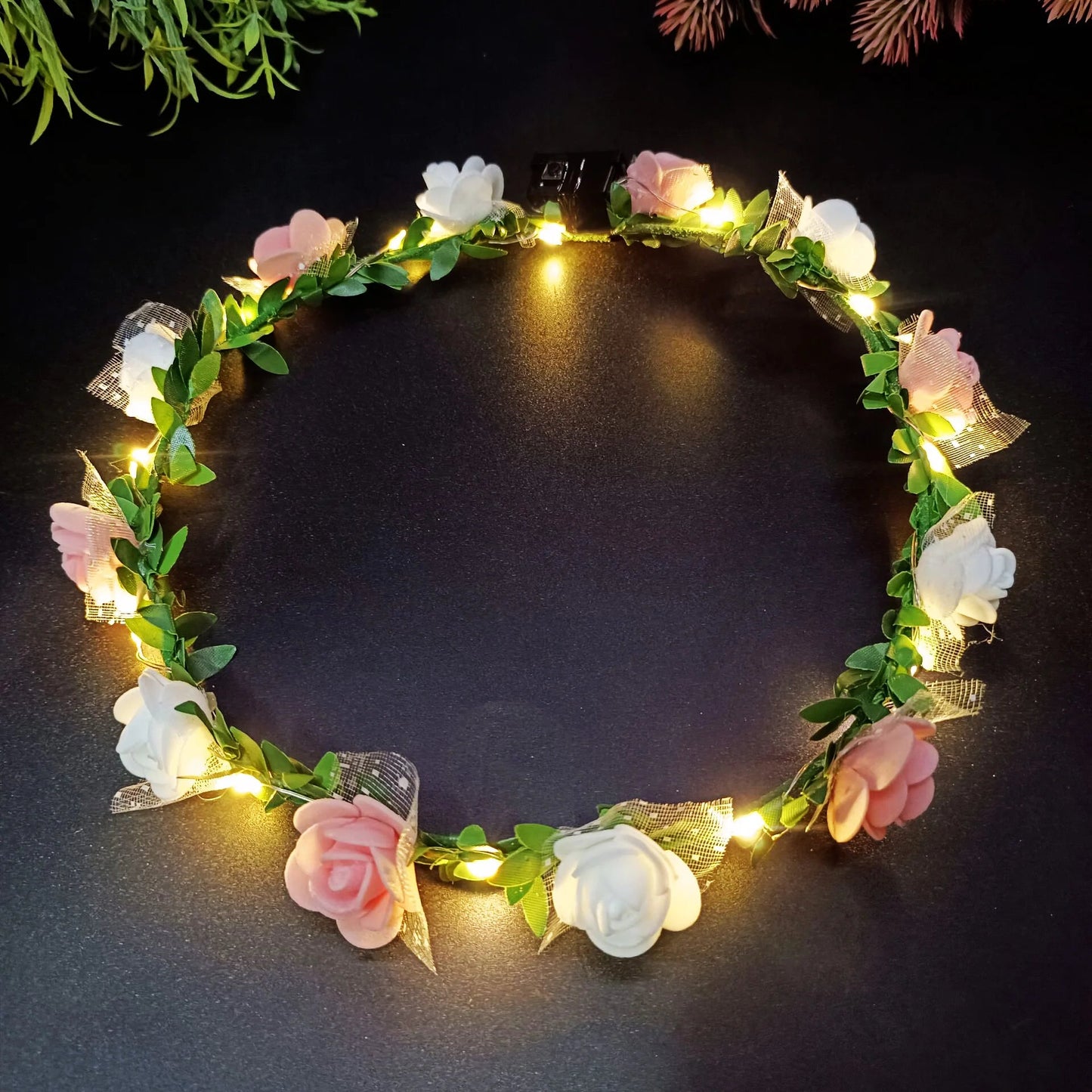 Wedding Party Crown Glowing Flower Headband LED Light Wreath Garland Decoration Women Girl Birthday Favor Luminous Hairband Good Vibrations