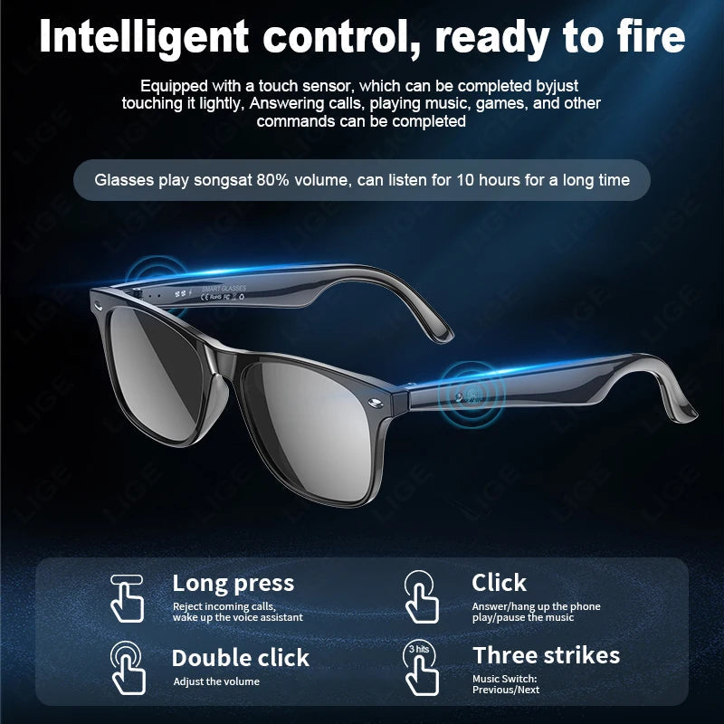 high-tech AI smart glasses can be equipped with various lenses such as sunglasses, blue light, myopia, Men women smart glasses Good Vibrations