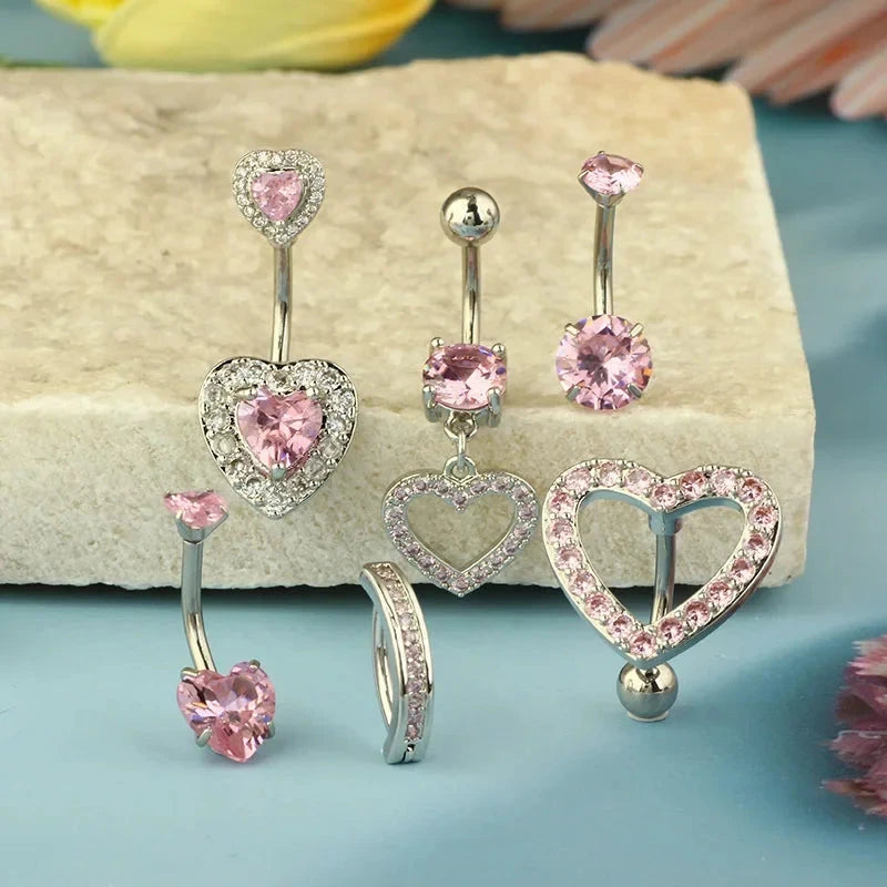Fashion Pink Crystal Crown Belly Button Rings Stainless Steel Long Pendant Butterfly Heart Navel Piercing for Women Jewelry Good Vibrations Adult Super Store
