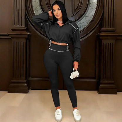 Two Piece Set Women Sexy Club Long Sleeve Paneled Stylish Casual Sport Suit Solid Color Zipper Tracksuits Sweat Suit Good Vibrations