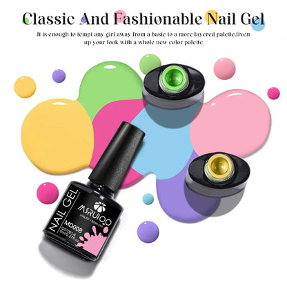 MSRUIOO 6pcs Nude Pink Gel Nail Polish Set Glitter Colorful Semi Permanent UV Gel Kits DIY Nail Art Painting Varnish Manicure Good Vibrations