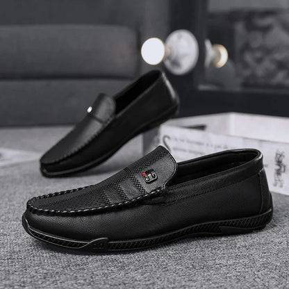 Fashion Leather Men Casual Shoes Slip on Italian Formal Loafers Luxury Brand Comfortable Men Soft Male Driving Shoes Moccasins Good Vibrations