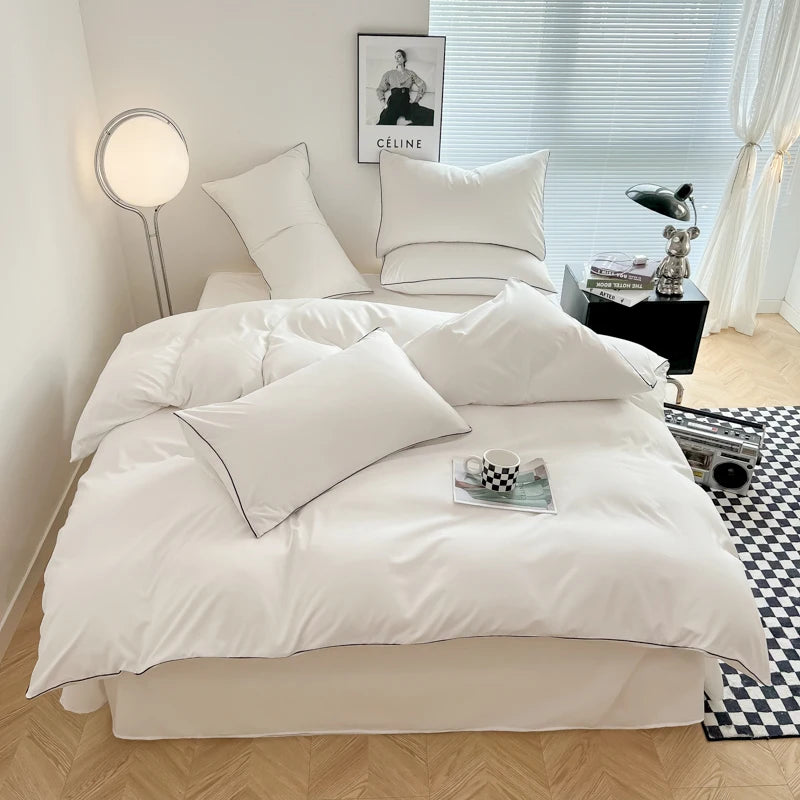 Black Color Bedding Set For Adults Simple Style Double Bed Sheet Sets Single/Queen/king Bed Cover Full Set Plain Bedding 이불세트 Good Vibrations