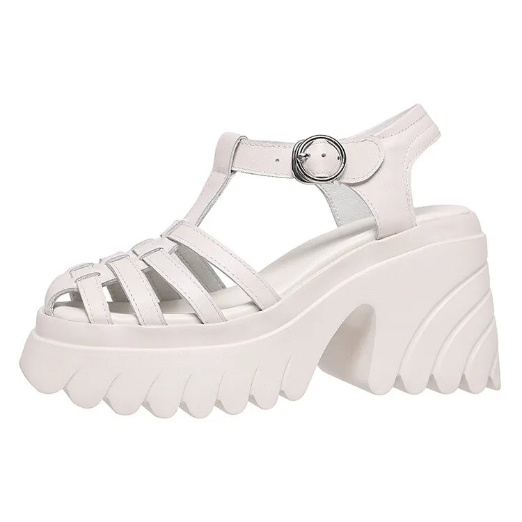 Womens Roman Sandals Hollow High Heel Thick Bottom Gladiator Sandals Womens Buckle Womens Shoes Non-slip Outdoor Beach Shoes Good Vibrations