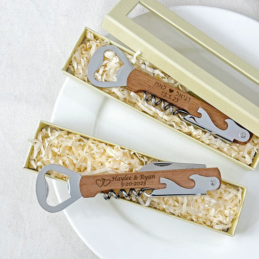 Wedding Gifts for Guests Personalized Wooden Wine Corkscrew with Box Customized Bottle Openers Wedding Souvenirs Party Favors Good Vibrations