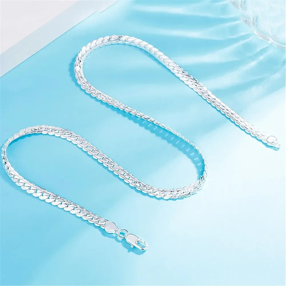 Fine Top Brand Silver Color 6mm Chain Necklace for Woman Men 16-24inch Fashion Wedding Party Jewelry Gift Dropshipping Good Vibrations