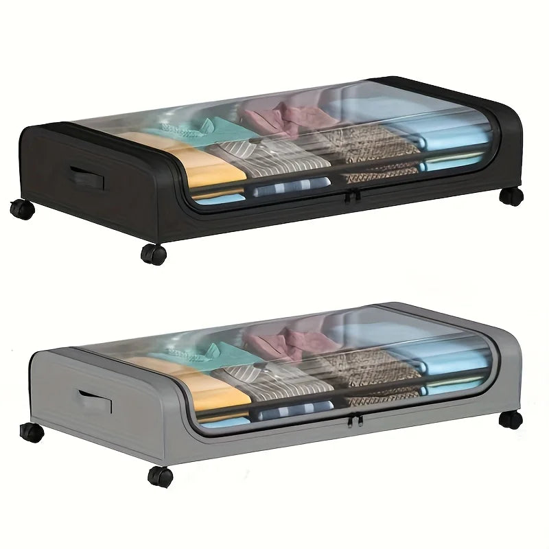 Under Bed Storage Organizer - Underbed Bins With Wheels And Lid For Clothes Bedding Shoes Blankets Books Toys Home Organization Good Vibrations