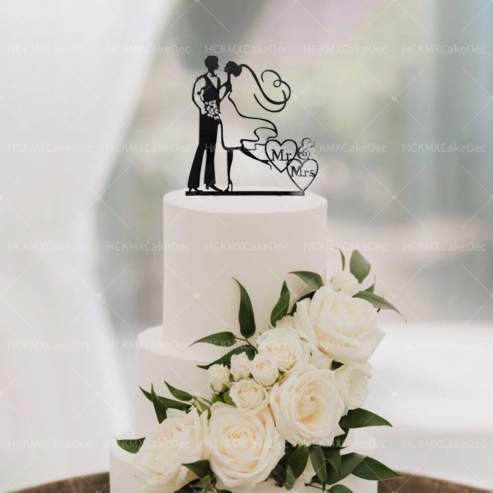 5pcs/1pc Ins Gold Black Mr&Mrs Wedding Cake Toppers for Valentine's Day Cake Toppers Wedding Party Cake Decoration supplies Good Vibrations