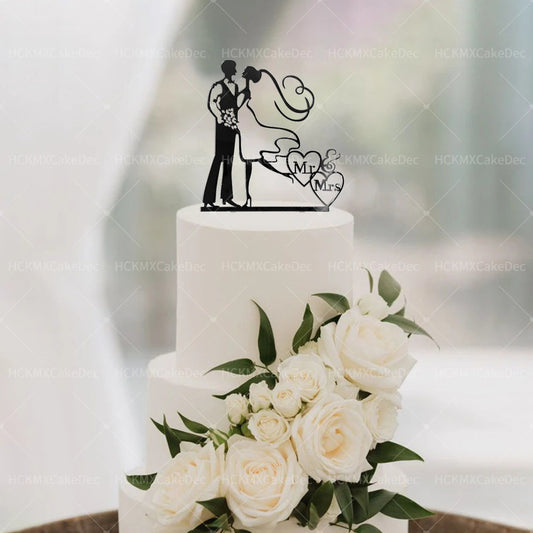 5pcs/1pc Ins Gold Black Mr&Mrs Wedding Cake Toppers for Valentine's Day Cake Toppers Wedding Party Cake Decoration supplies Good Vibrations