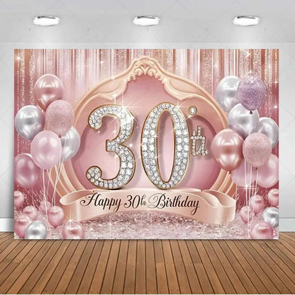 30th Birthday Party Decor Background Pink Black Gold Glitter Woman Man 30 Years Old Photography Backdrop Supplies Adult Gifts Good Vibrations