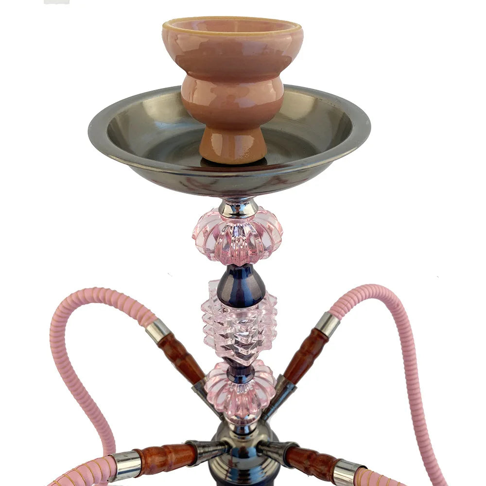 Pink double hookah water pipes with four tubes, medium Arabic shisha, metal and glass, new Chinese style.