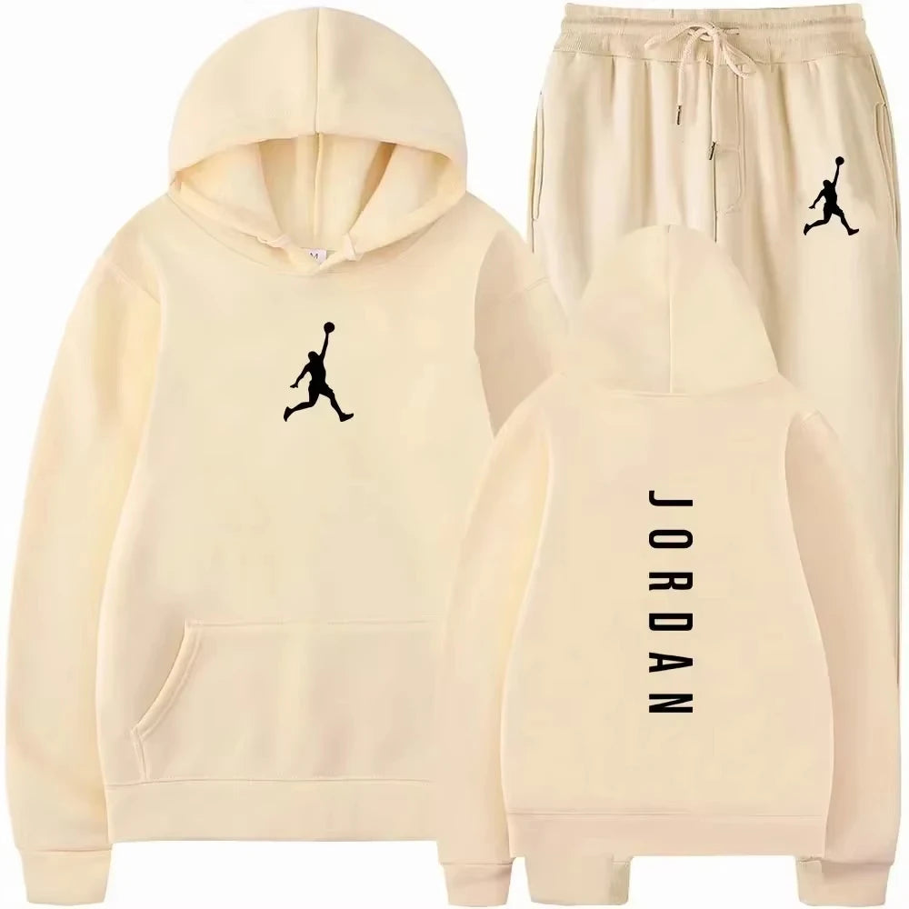 2025 Spring and autumn outdoor fitness basketball casual sportwear set fashion men's hooded jumper + jogging pants two-piece set Good Vibrations