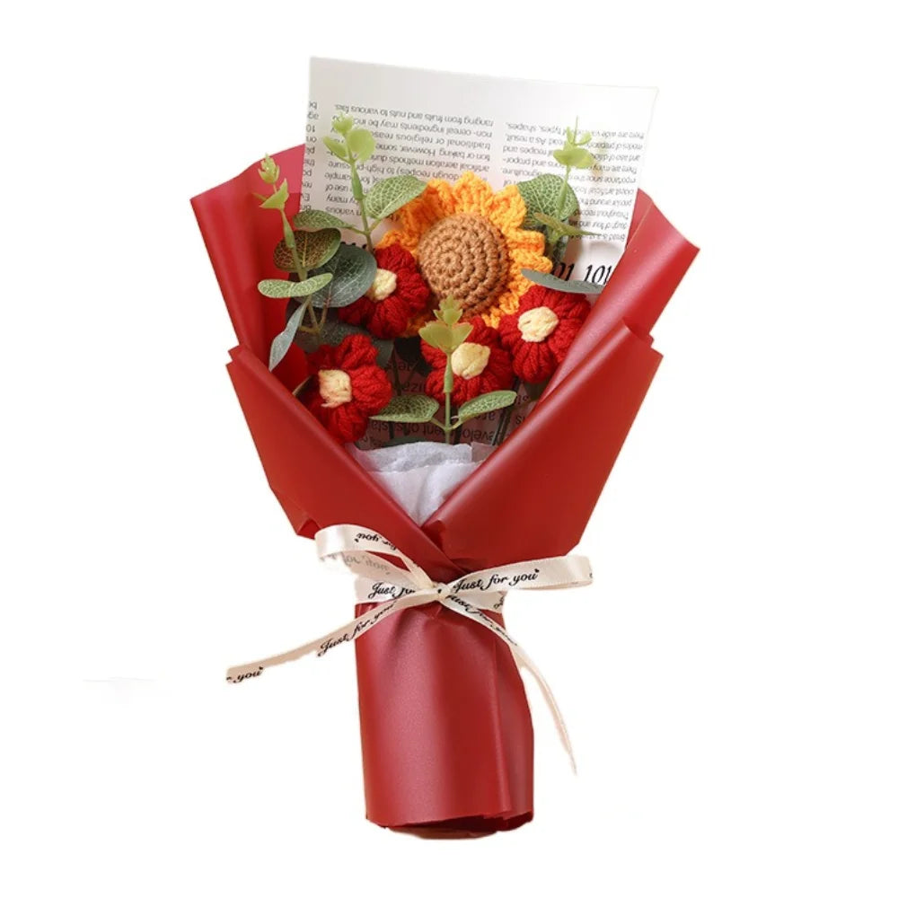 Artificial Flower Crochet Bouquet Handmade Eternal Flower Sunflower Daisy Bouquet Anniversary Mothers Day Birthday Gift Good Vibrations