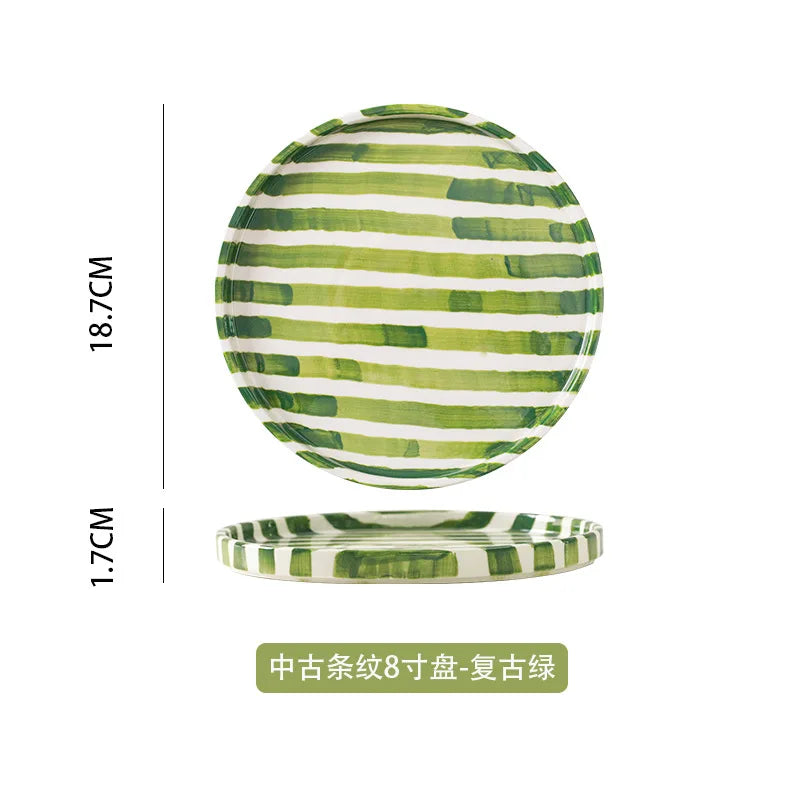 Ceramic Coffee Mug Three-piece Set Hand-painted Striped Mug Afternoon Camellia Tea Mug Breakfast Milk Oatmeal Mug Cake Plate New Good Vibrations
