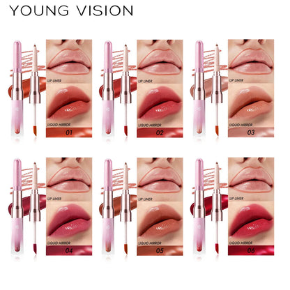 YOUNG VISION 6 Color Double-ended Lip Liner and Lip Gloss Shaping Waterproof to Create Beautiful Lip Makeup Good Vibrations