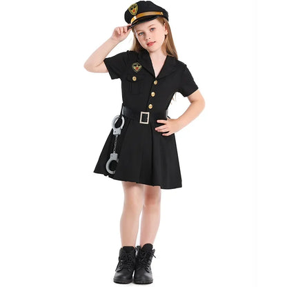 Halloween Girls Police Role Play Dress Up Costumes Female Officer Belt Uniform Carnival Party Performance Good Vibrations